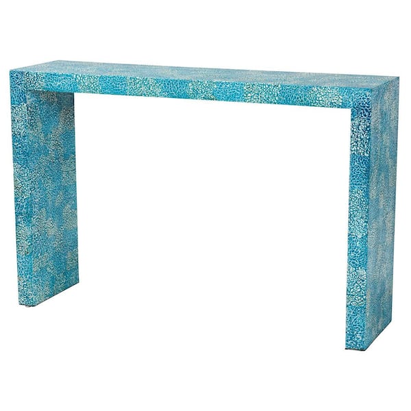Baxton Studio Veruca 45.7 in. Cyan Rectangle Mother of Pearl Tile Console Table