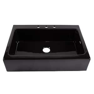 Josephine 34 in. 3-Hole Quick-Fit Farmhouse Apron Front Drop-in Single Bowl Gloss Black Fireclay Kitchen Sink