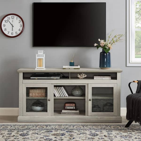 Gray TV Stand Fits TV's up to 65 in. TV, Entertainment Center w/Glass Doors, TV Console Table TV Cabinet Media Console