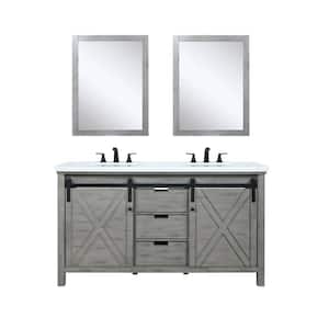 Marsyas 60 in W x 22 in D Ash Grey Double Bath Vanity, White Quartz Countertop, Faucet Set and 24 in Mirrors