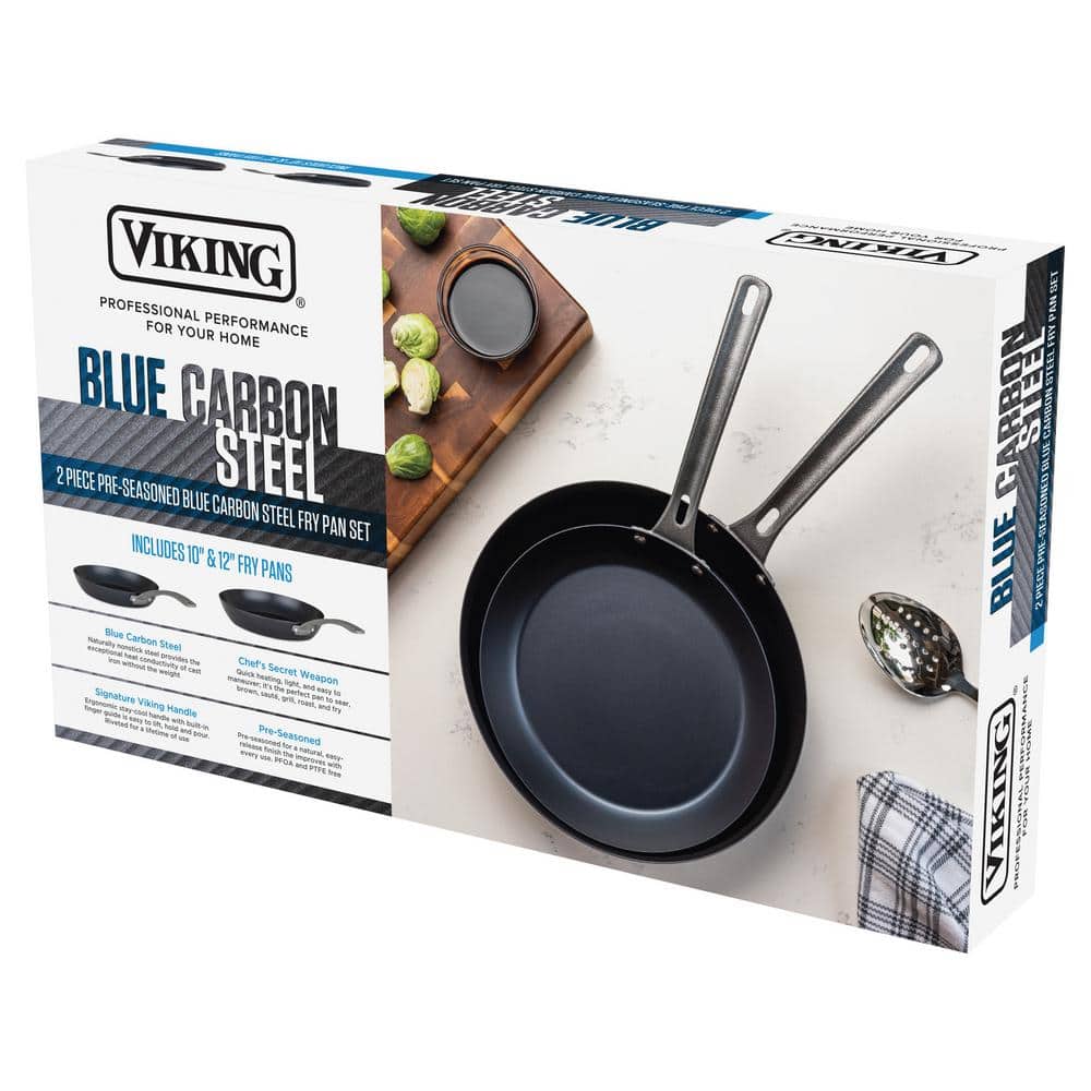 Blue Carbon Steel Nonstick 2-Piece Fry Pan Set