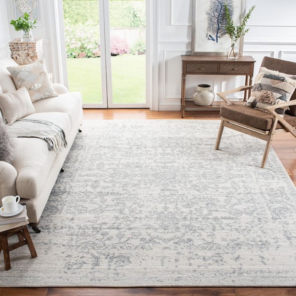 Madison Silver/Ivory 12 ft. x 15 ft. Geometric Border Floral Medallion Area Rug