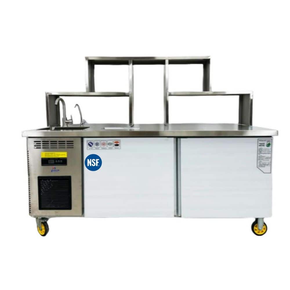 Bubble Tea 72 in. 19 cu. ft. Commercial Refrigerator Prep Table Work Station in Stainless Steel