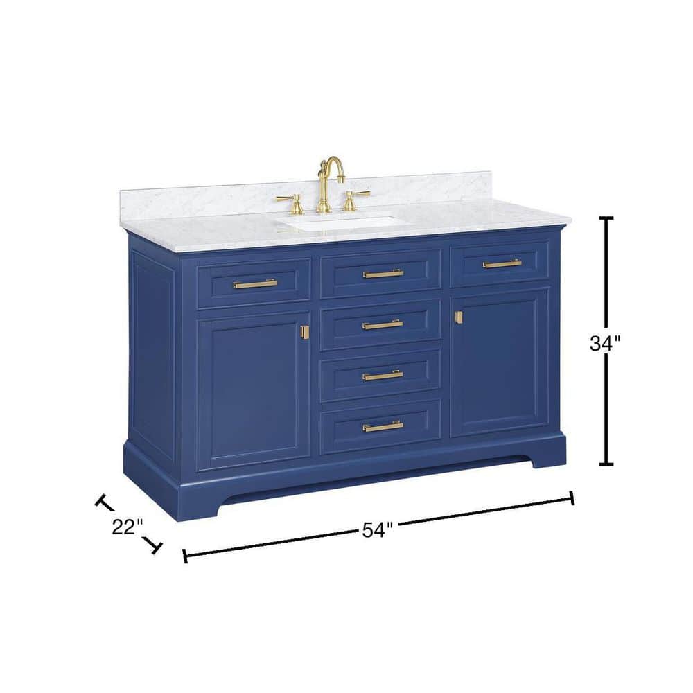 Milano 54" Blue Birch Vanity with White Quartz Top