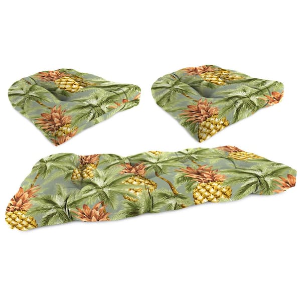 Jordan Manufacturing 44 in. L x 18 in. W x 4 in. T Luau Breeze Outdoor Rectangular Wicker Cushion Set with 1 Bench and 2 Seat Cushions