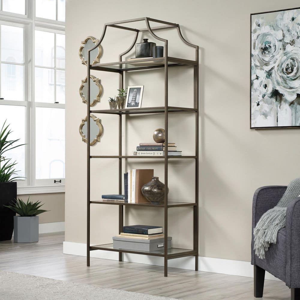 Elegant Bronze Metal & Glass 70" Luxe Display Bookcase