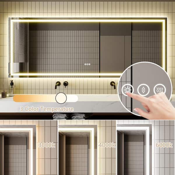 84 in. W x 32 in. H Large Rectangular Frameless LED Light Dimmable Anti-Fog Wall Bathroom Vanity Mirror