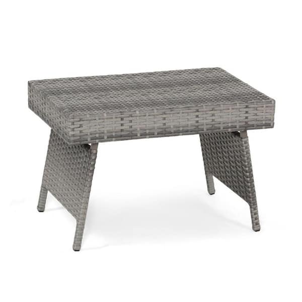 Metal Frame Folding Patio PE Rattan Outdoor Side Coffee Table in Gray for Garden, Sofa Side, Laptop table