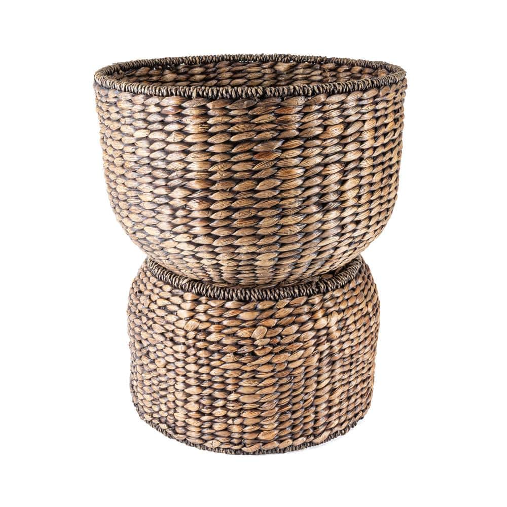 18" Brown Wash Handwoven Hyacinth Storage Accent Table
