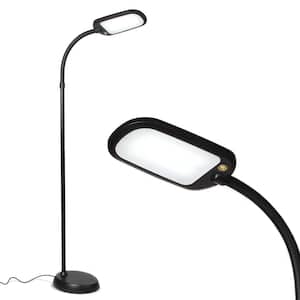 Lightview Pro 55 in. Classic Black Industrial 1-Light 3-Way Dimming 2.25X  Magnifying LED Swing Arm Rolling Floor Lamp