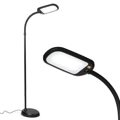 Brightech Lightview Pro 55 in. Classic Black Industrial 1-Light 3-Way  Dimming 2.25X Magnifying LED Swing Arm Rolling Floor Lamp 8U-N0Q9-0R65 -  The Home Depot