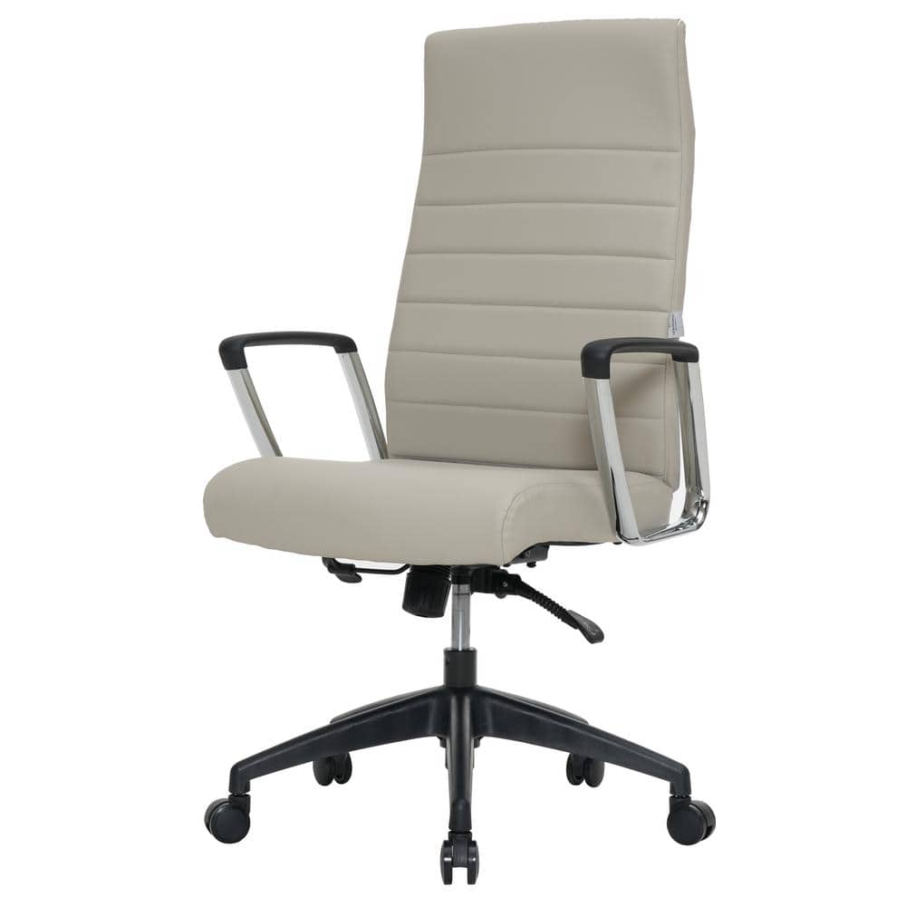 Tan Leather High-Back Swivel Modern Office Chair with Metal Base