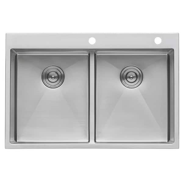 Raviv® Pull-Down Faucet and 33-Inch Stainless Steel Double-Bowl Kitchen  Sink Kit