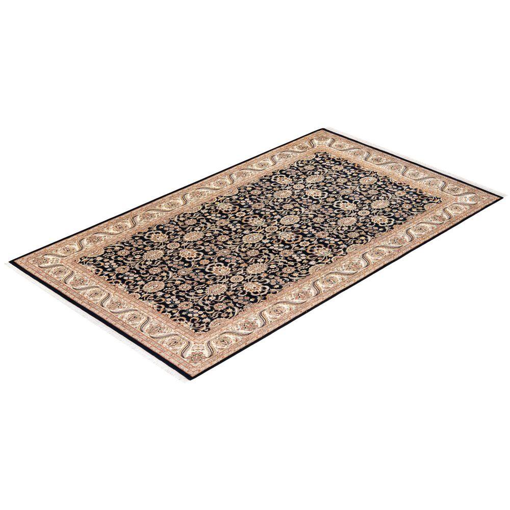 Handmade Black Wool 6' x 9' Oriental Area Rug