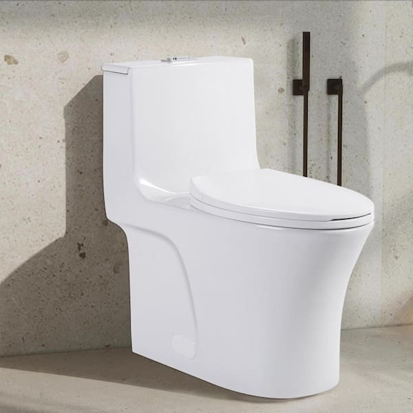 Dual Flush 0.88/1. 2GPF Elongated 1-Piece Toiletl in Glossy White with Soft Seat, 12 in. Rough In, ADA Comfort Height
