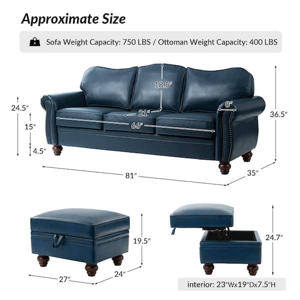 JAYDEN CREATION Andres Transitional Style 2-Piece Navy PU Leather