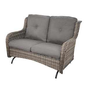 2-Person Wicker Outdoor Patio Glider Couch with Deep Seating and Cushions, Suitable for Porch Deck Balcony (Gray/Gray)