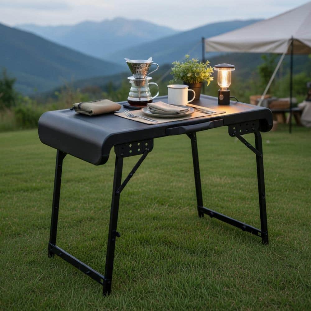 Kadyn 3-Piece Camping Table And Led Stool Set, Aluminum Alloy