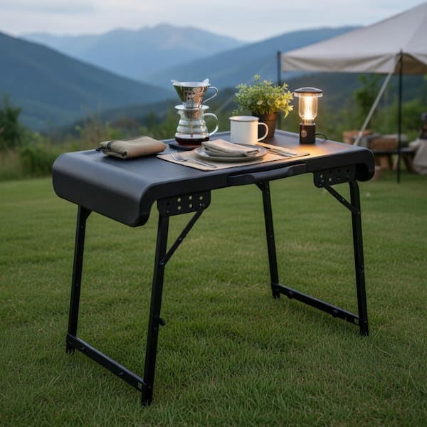 Kadyn 3-Piece Camping Table And Led Stool Set, Aluminum Alloy