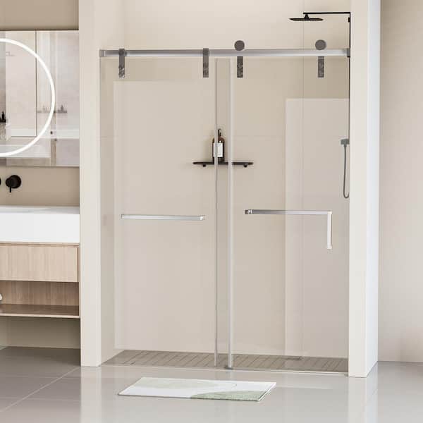 ANGELES HOME 48 in. W x 76 in. H Frameless Soft-Closing Single Sliding Shower Door with 5/16 in. (8 mm) Clear Tempered Glass, Chrome