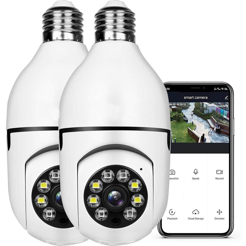 Wireless WiFi Indoor/Outdoor White Camera Light Bulb Security Home Camera with Infrared Night Vision (2-Pack) -  Etokfoks, MLPH020LT017