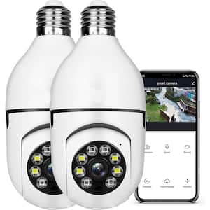Wireless WiFi Indoor/Outdoor White Camera Light Bulb Security Home Camera with Infrared Night Vision (2-Pack)