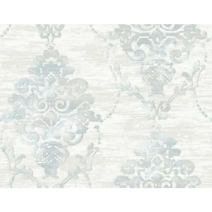 Damask Faux Texture Powder Blue, Gray, and Satin Pearl Paper Strippable Roll (Covers 60.75 sq. ft.)