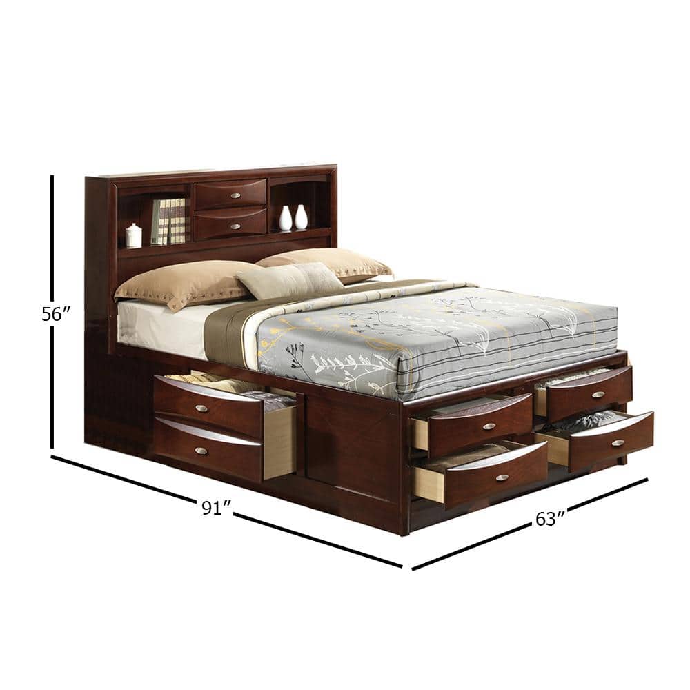Espresso Queen Wood Storage Bed with Headboard and Drawers