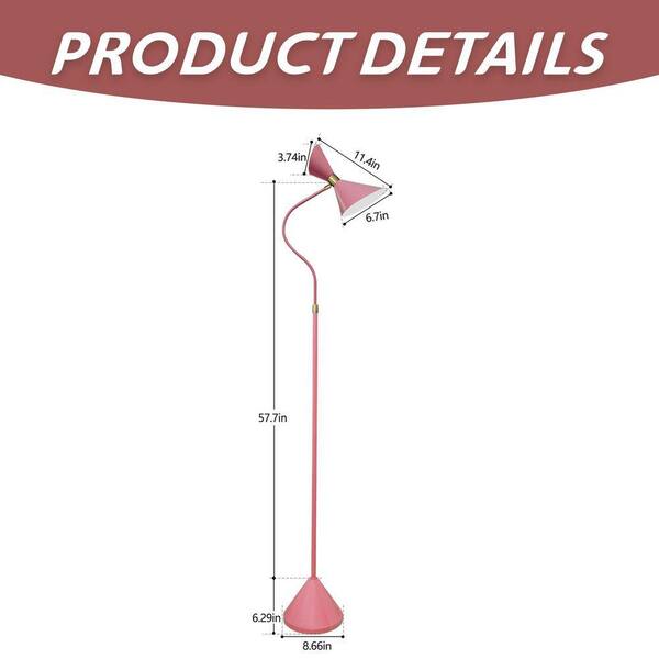 HKMGT 65 in. Pink 2-Light Arc Floor Lamp for Living Room with