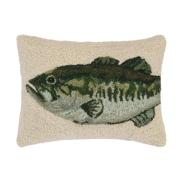 The Pillow Shoppe Green Bass Wool 12 in. x 16 in. Hook Pillow