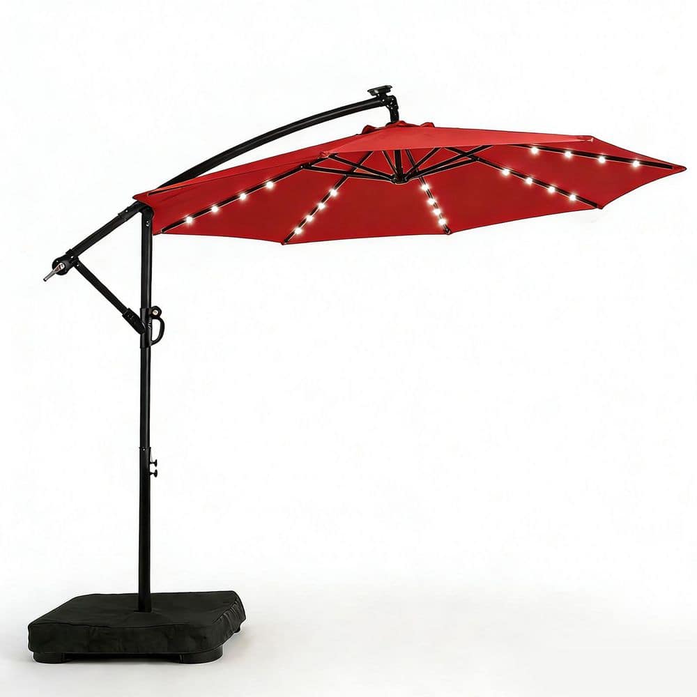 10 ft. Solar LED Patio Cantilever Umbrella Outdoor with Base in Red price history on PriceWatchPro