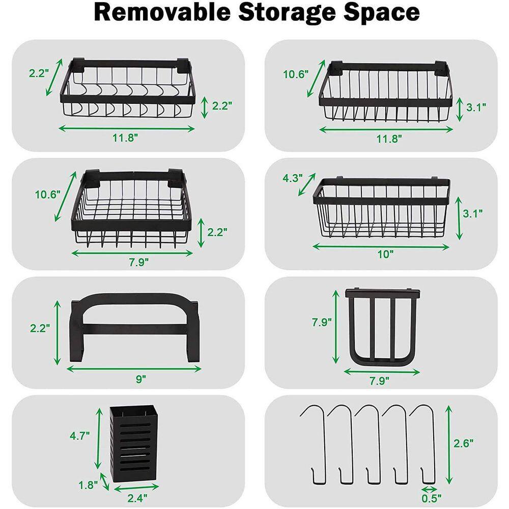 Black Stainless Steel Over-the-Sink Dish Drying Rack with Storage