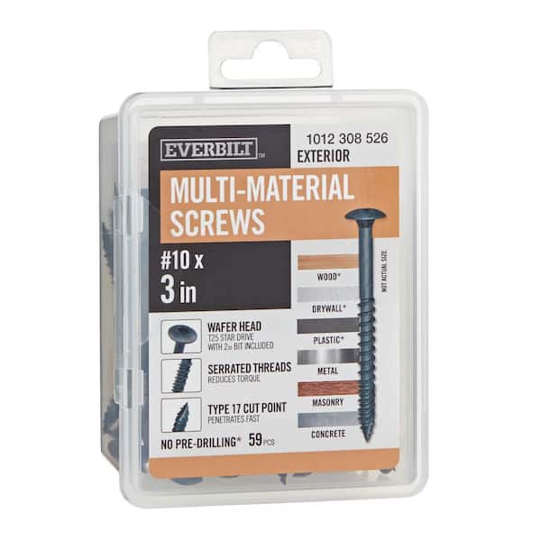#10 x 3 in. Black 6-Lobe Torx Drive Exterior Wafer Head Multi-Material Screw 1 lbs. -Box (59-Piece )