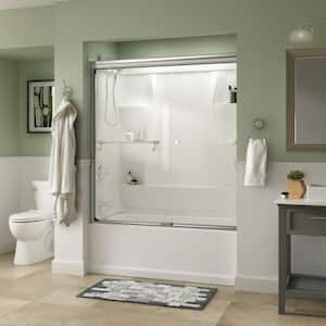 Traditional 60 in. x 58-3/8 in. Semi-Frameless Sliding Bathtub Door in Chrome with 1/4 in. (6mm) Clear Glass