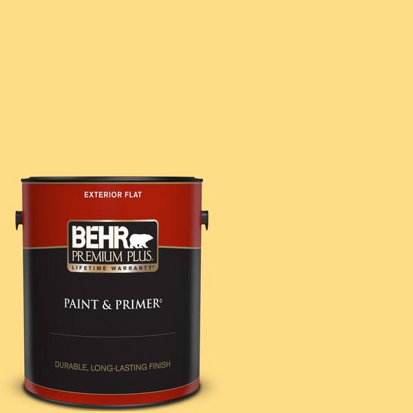 BEHR PREMIUM PLUS 1 gal. #340B-5 Yellow Brick Road Flat Exterior Paint & Primer