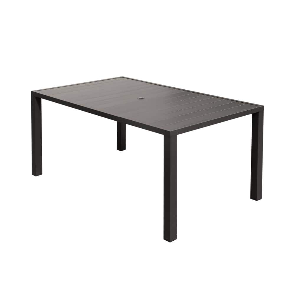 62.44 in. L x 38.11 in. W x 29.53 in. H Brown Rectangular Slatted Metal Outdoor Dining Table for 6 with Umbrella Hole price history on PriceWatchPro