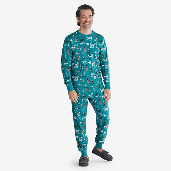 The Company Store Company Cotton Organic Family Snug Fit Holiday Dogs Men's  Small Teal Blue Pajama Set 68079C-S-TEALBLU - The Home Depot