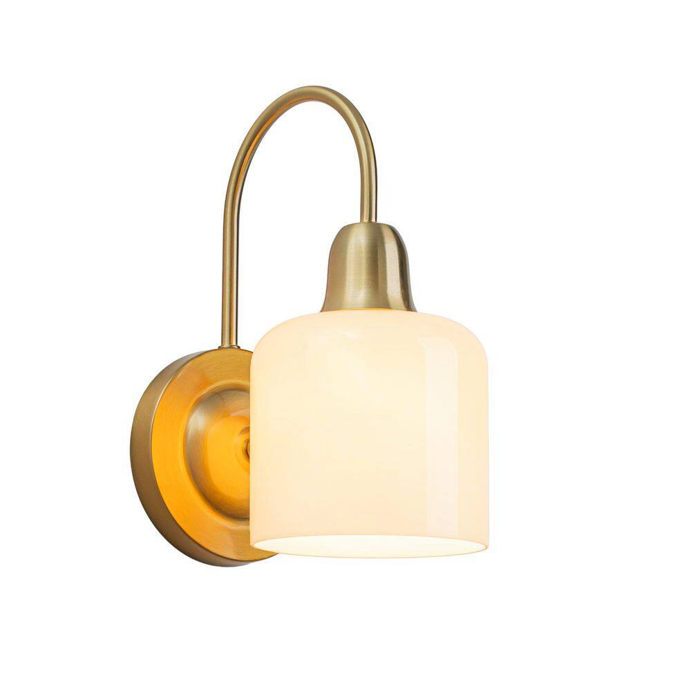10.24 in. H 1-Light Modern Brass Cylindrical Wall Sconce with Cream Off-White Glass Shade for Bathroom price history on PriceWatchPro