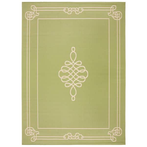 Courtyard Green/Cream 8 ft. x 11 ft. Border Indoor/Outdoor Patio  Area Rug