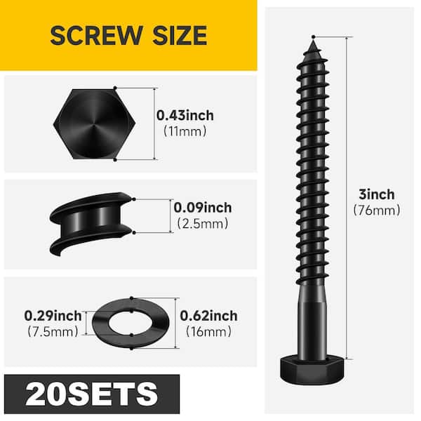 1/4 in. x 3 in. Stainless Steel Hex Drive Hex Head Lag Screws, Black Oxide (20-Pack)