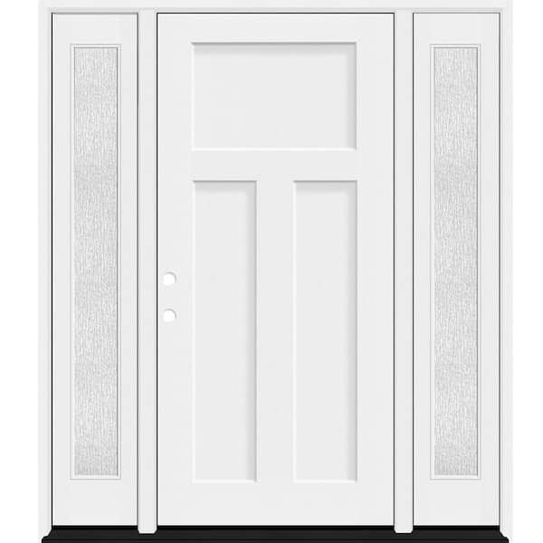 Legacy 68 in. x 80 in. 3 Panel Craftsman RHIS Unfinished White Fiberglass Prehung Front Door Rain 14 in. SL 4-9/16 Jamb