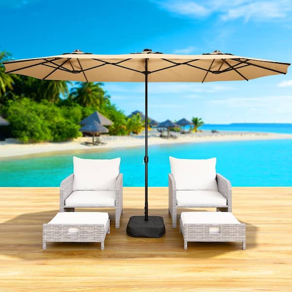 all weather patio umbrella Kozyard Butterfly 15' Outdoor Double-Sided Aluminum Crank Base Kozyard LLC Sit comfortably under the sun with these Gray LEVELEVE 15FT Double-Sided Outdoor Market