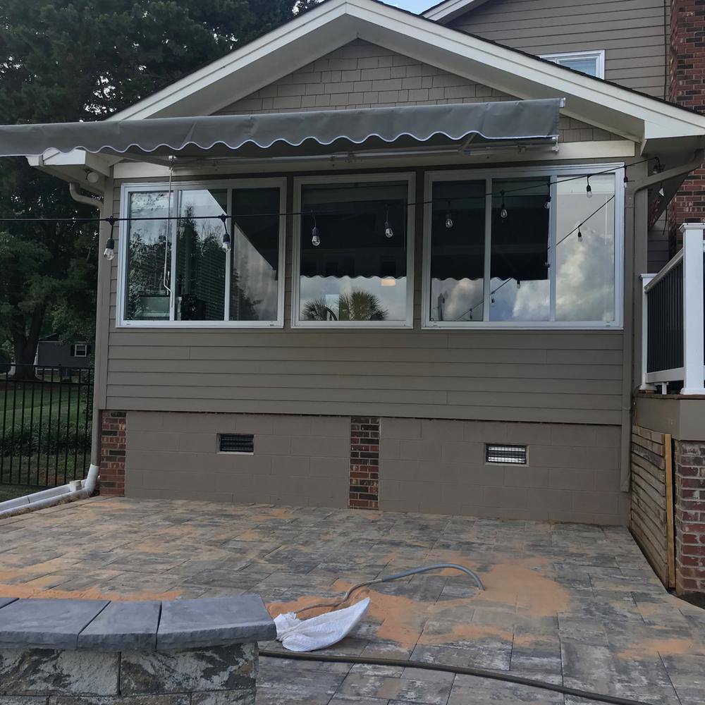 Gray Motorized Retractable Patio Awning with White Frame, 13' x 10'