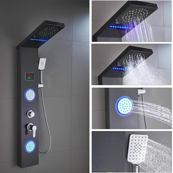 Stainless Steel Shower Panel Tower System LED Rainfall Shower Head