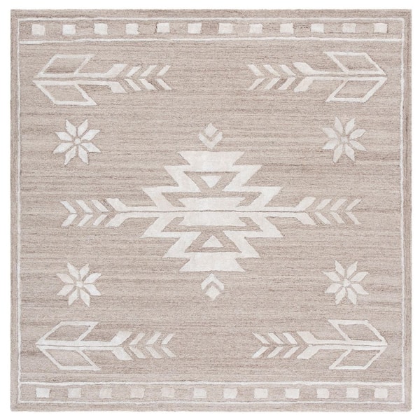 SAFAVIEH Soho 6 ft. x 6 ft. Beige/Ivory Aztec Geometric Square Area Rug ...