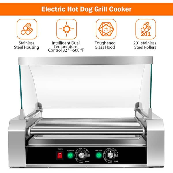 Costway Commercial 30 Hot Dog 11 Roller Grill Cooker Machine w/ Cover CE