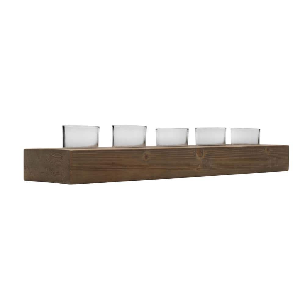 Rustic Natural Wood and Glass 23" Linear Candle Holder
