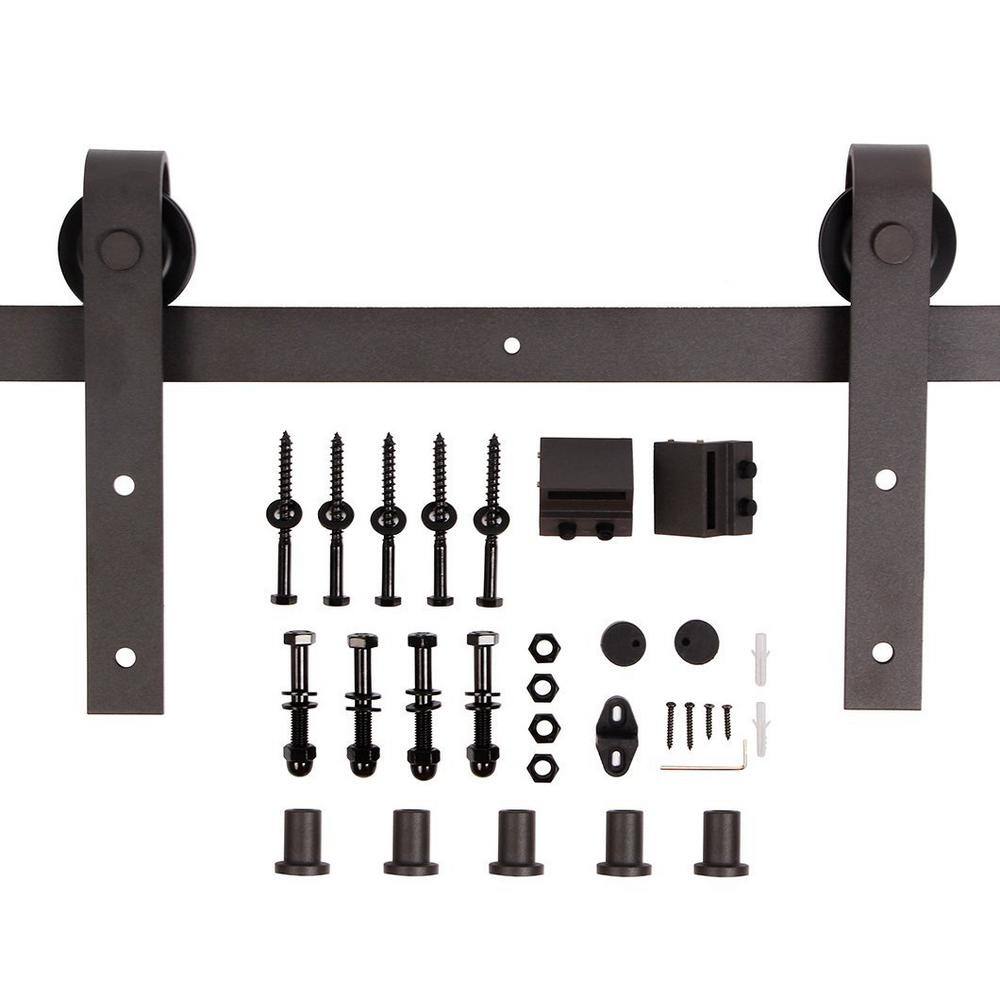 Mid-Century Modern Dark Walnut Solid Wood Barn Door Kit with Matte Black Hardware