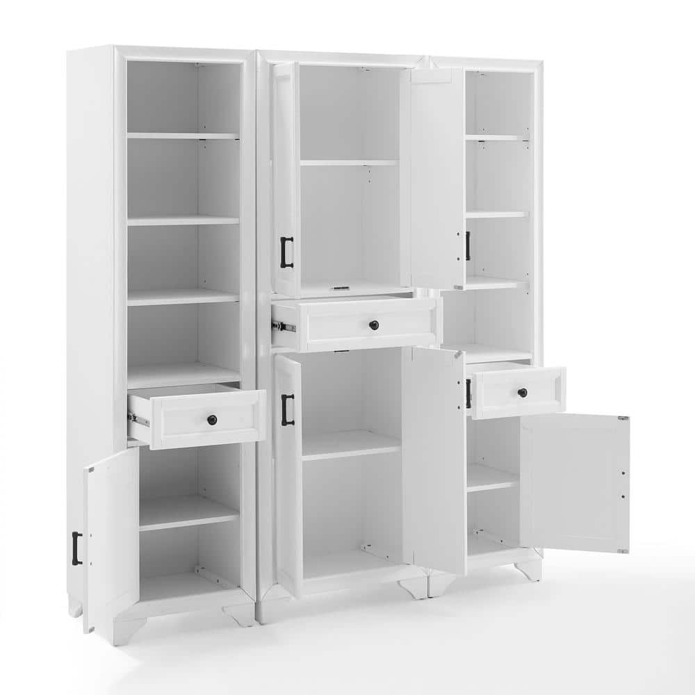 Distressed White 3-Piece Kitchen Pantry Storage Cabinet Set