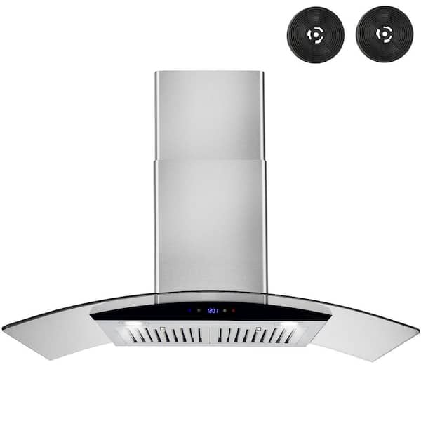 AKDY 36 in. Convertible Kitchen Wall Mount Range Hood in Stainless Steel w/ Tempered Glass, Touch Control and Carbon Filters